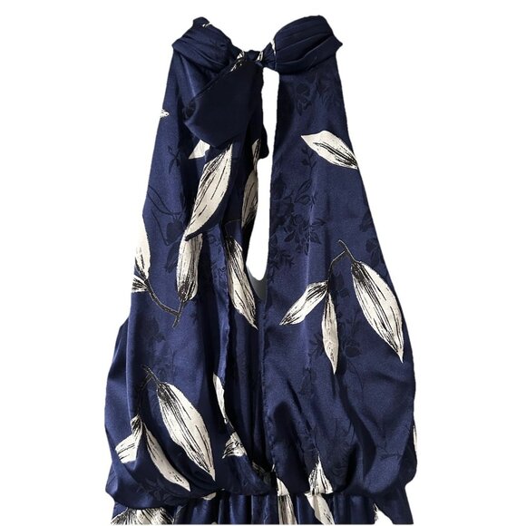 Adrianna Papell Halter Midi Dress Blue Floral Wedding Guest Women's Size 8 - Picture 7 of 8